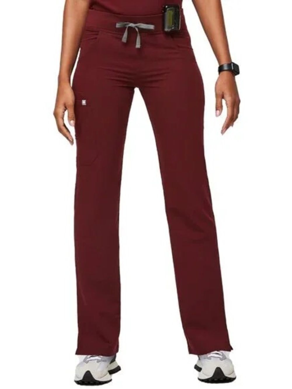 FIGS Burgundy Livingston Basic Scrub Pants with Gray Drawstring